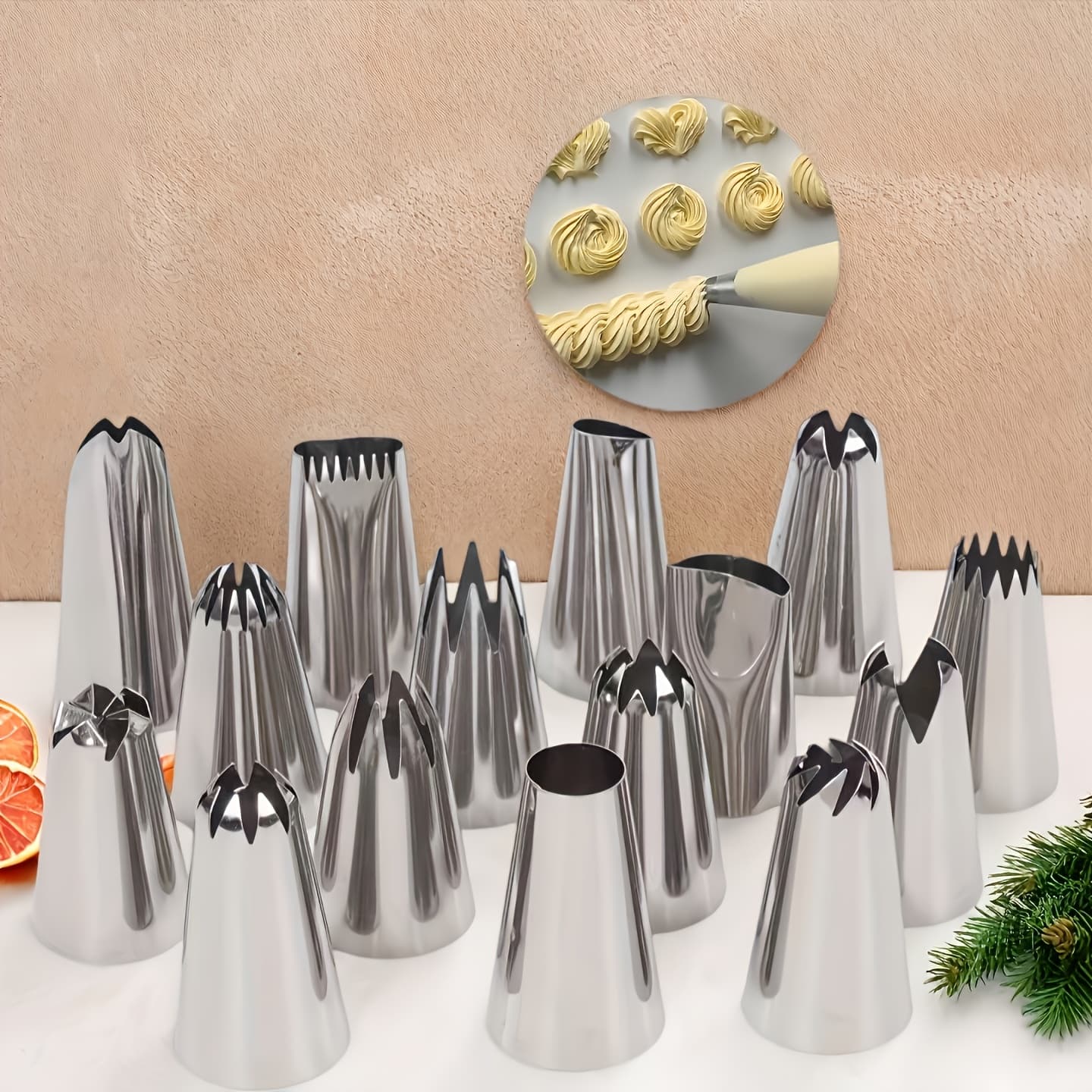 TEMU 15pcs Large Piping Nozzle Set, 1.6-inch Stainless Steel Flower Tip Set, Food-grade Baking Tools For , Cupcakes, Roses, And Wedding Cake Decorating Pastry Nozzles