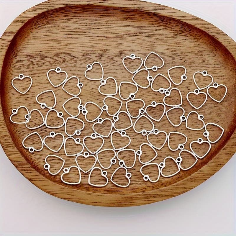 TEMU 50pcs Hollowing Heart Alloy Hollow Heart Love Ancient Silvery Tibetan Silvery Making Bracelet Diy Earrings Necklace Hollow Heart Love Pendant