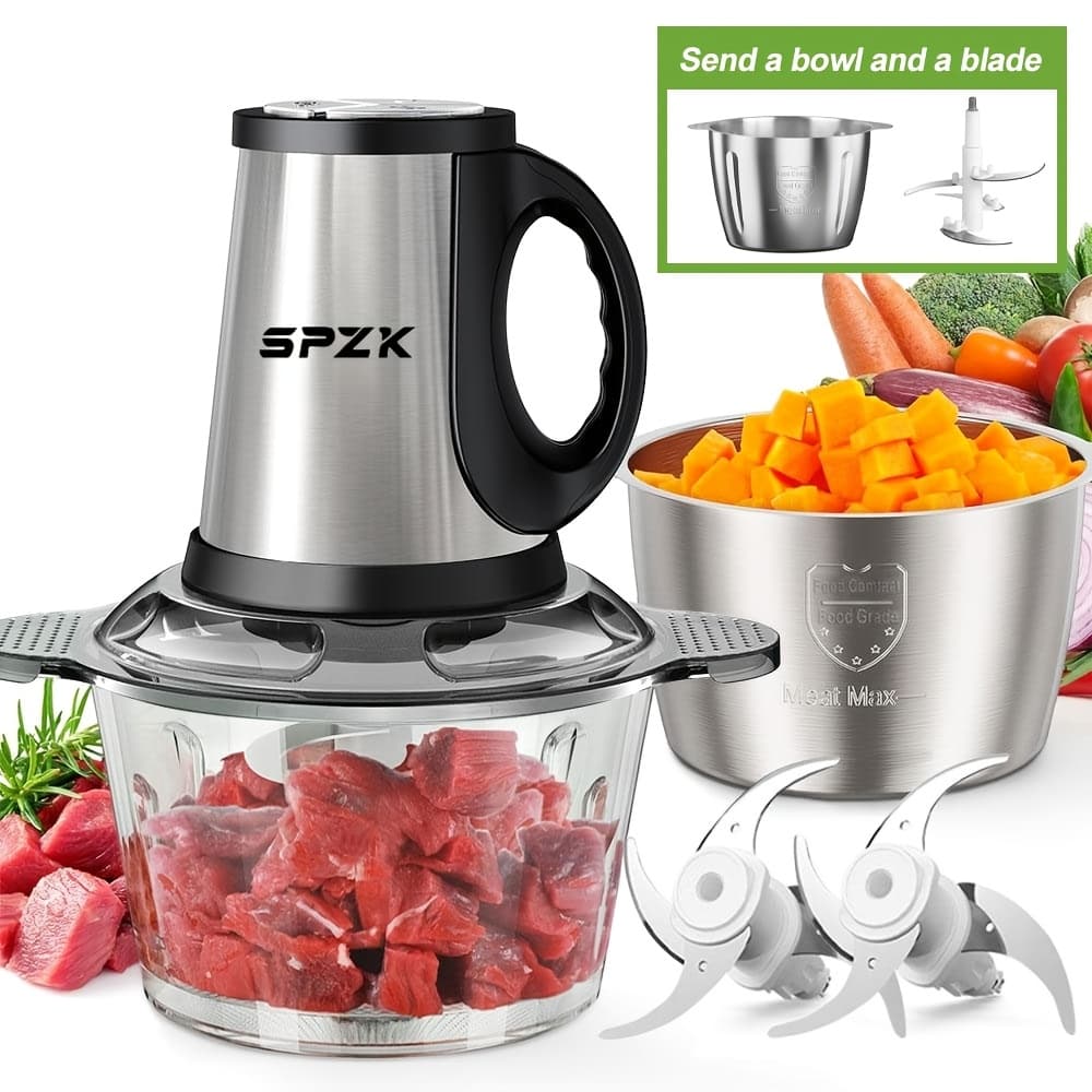 TEMU Food Processor, 300w Electric Food Chopper With 2 Bowls (8 Cup+8 Cup) & -level , Small Electric Grinder Meat Processor For Nuts, Meat, Onion, Garlic, Baby Food, Black