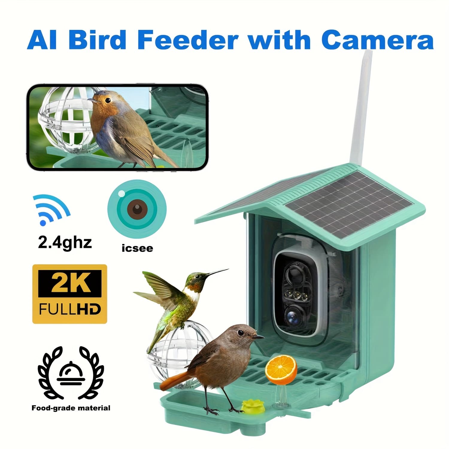 TEMU For Bird Lovers! Made Of Food-grade Material Function, It Features 2.4ghz Wi-fi Real-time Monitoring, Live Viewing, And Ai Recognition Unlocking Over 5, 000 Bird !