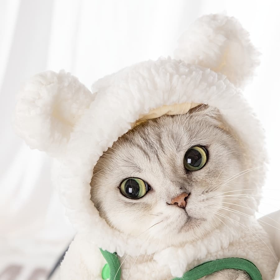 TEMU Adorable Bear Hat For Pets - Adjustable Size Fits Neck 11-'' - Perfect For And Cats
