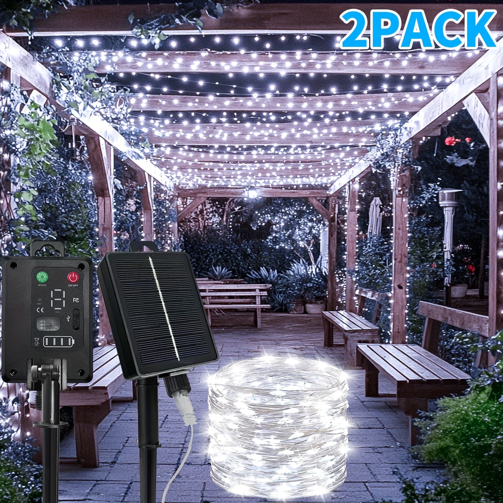 TEMU Outdoor High Brightness White Fairy Light String Outdoor Waterproof 2pcs 240led Fairy Light Strip 8 For Trees Garden Patio Wedding Party Yard
