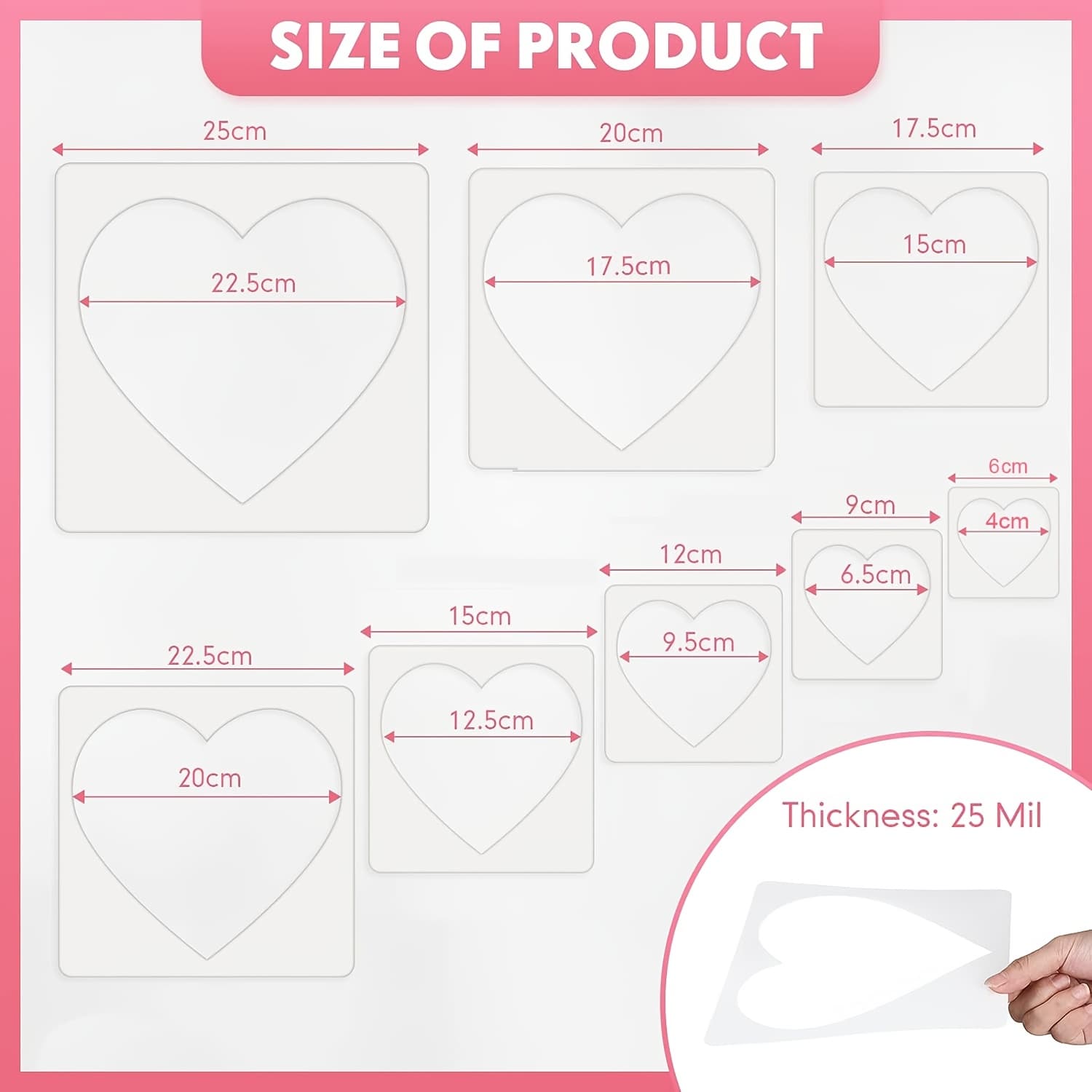 TEMU Set Of 8 Heart-shaped Templates For Crafting, Including Small And Large Stencils For Painting On Walls And Windows, Perfect For Home Decor Projects