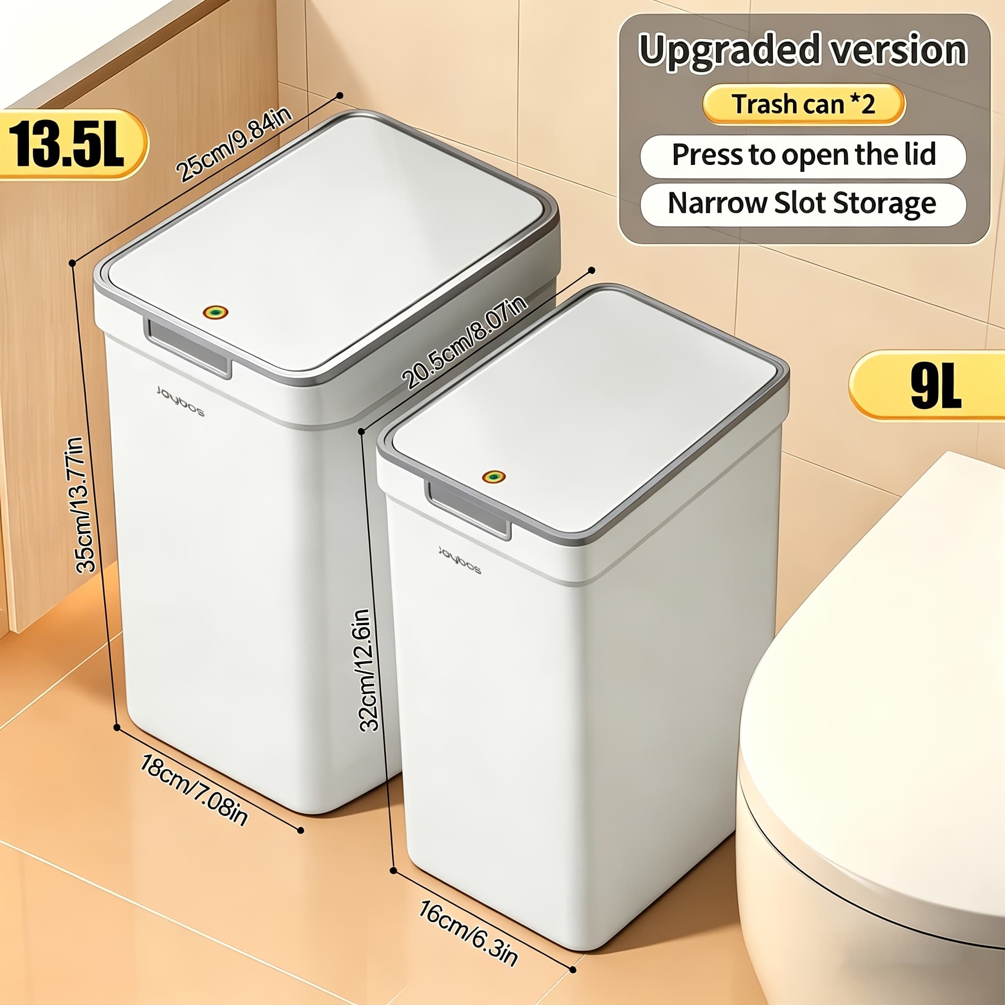 TEMU Joybos 2pcs Trash Can With Lid, White Narrow Slit Plastic, Large Capacity, Easy Design Bathroom Waste Bin, For Bathroom Bedroom Living Room Waste Bin, Local Delivery