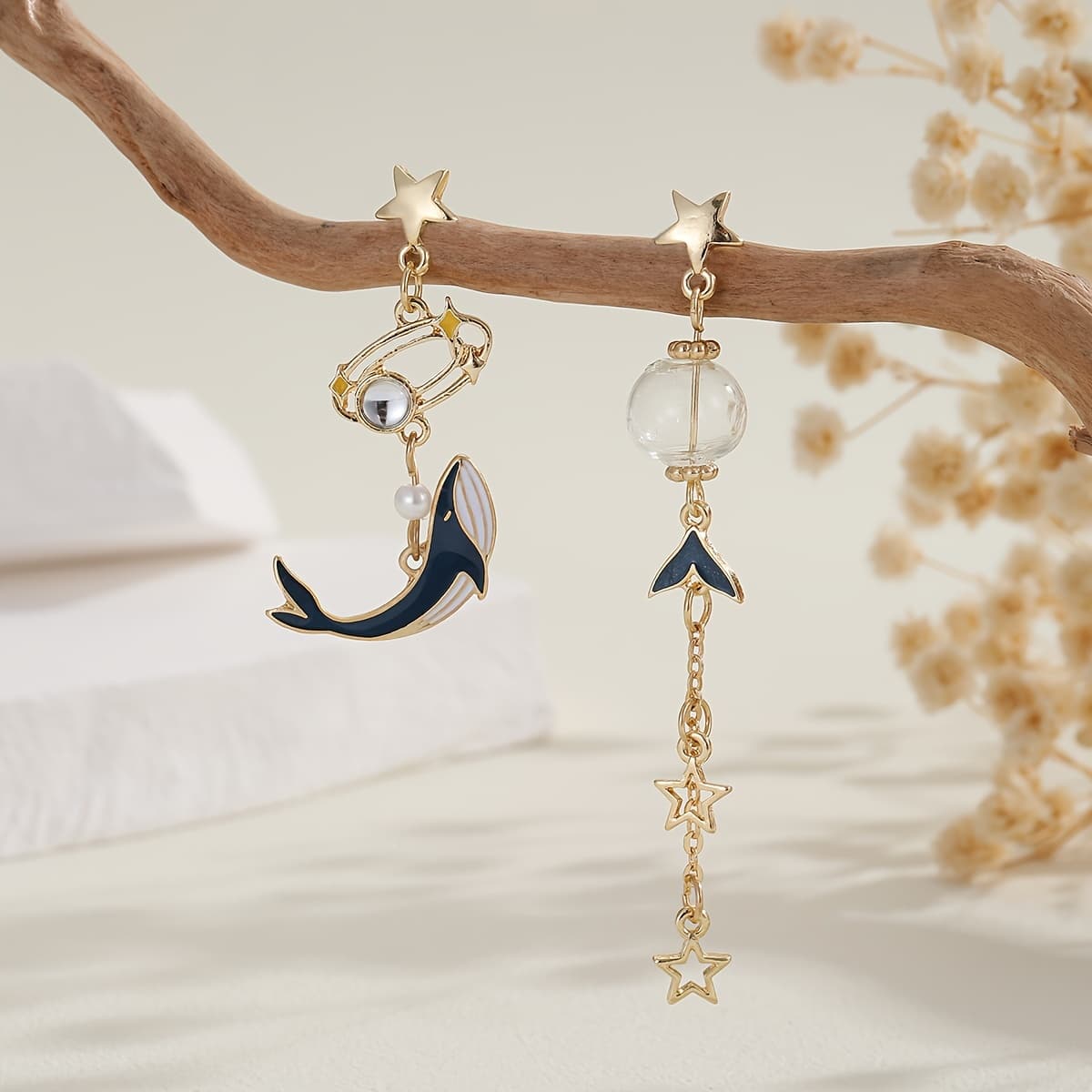 TEMU Asymmetrical Tassel Earrings Featuring Like Whales And Stars, Perfect For Women To Wear At Parties