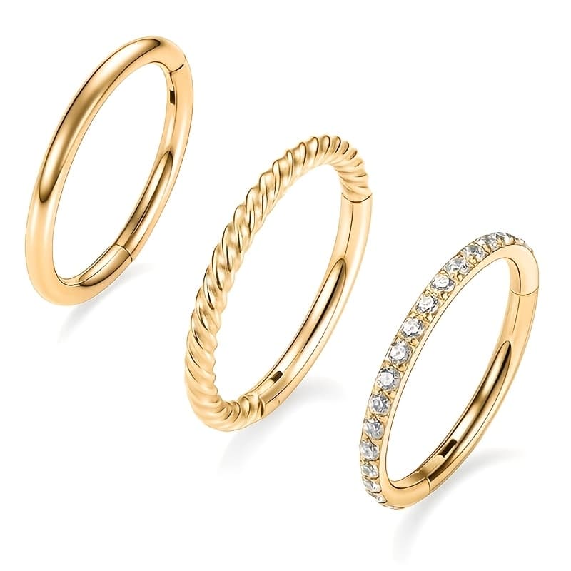 TEMU 3pcs Elegant Hypoallergenic 316l Stainless Steel Hinged Hoop Spiral Daith Rook Tragus Cartilage Piercing Jewelry Set
