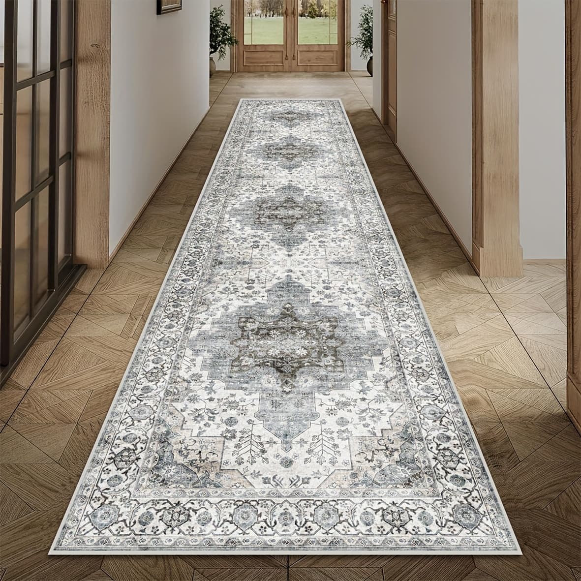 TEMU 1pc Chinese Retro Persian Hallway Runner Rug, Durable Kitchen Balcony Mat, Runner Entrance Floor Mat, Soft Comfortable Hallway Stair Runner