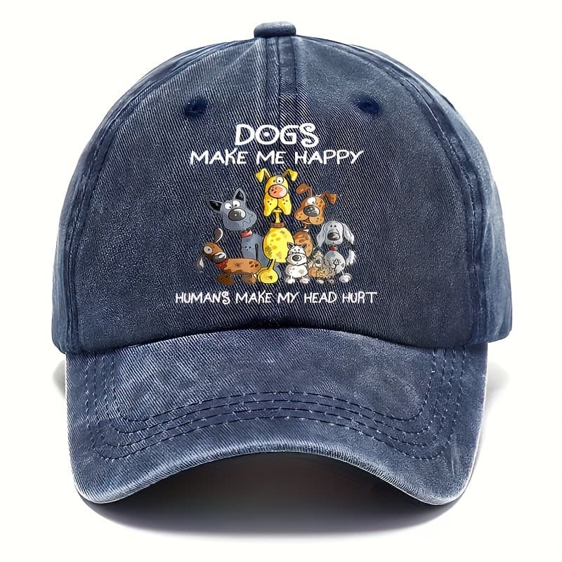 TEMU 's Vintage Trucker With Cute Puppies & "dogs Happy" Print - Adjustable Dog Breed (french, Beagle, Shih Tzu) Design, Breathable Casual Outdoor Hat For Dog Lovers, Machine Washable Baseball