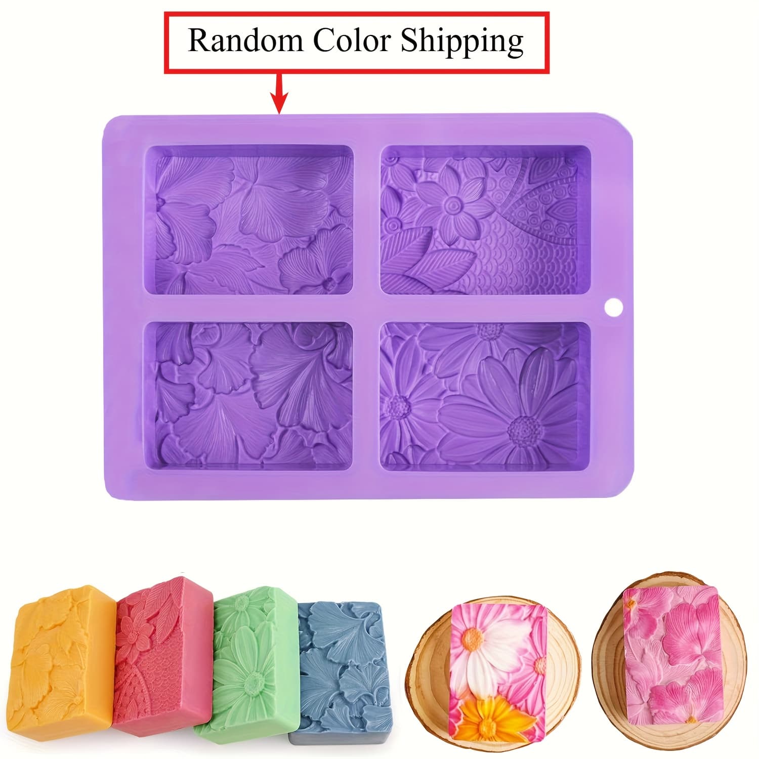 TEMU 1pc Random Color Flower & 4-cavity 3oz Silicone Soap Mold, For & Lotion Bars