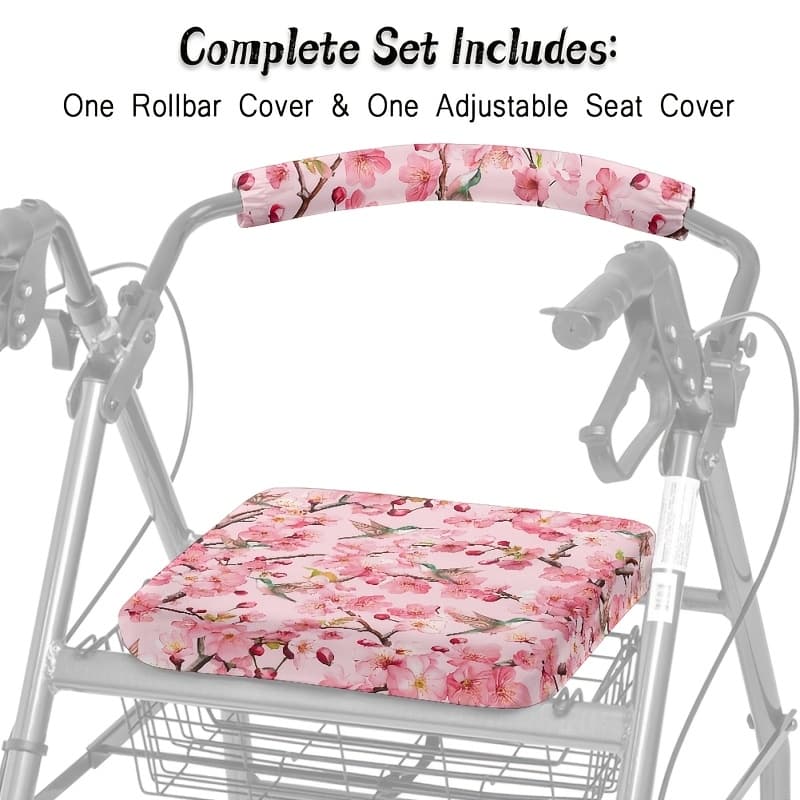 TEMU Rollator Walker Seat And Back Cover Removable And Washable,flower Print Rollator Walker Accessories For Senior And Adults
