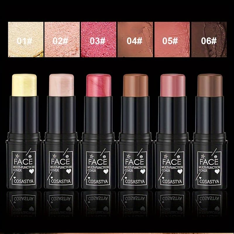 TEMU 6pcs Color Waterproof Makeup Stick Natural Face : Blush, Eye Shadow, Bloom, Lasting All Day, Moisturizing Bright, Pink And Brown , Valentine's Day Dating Must Have.