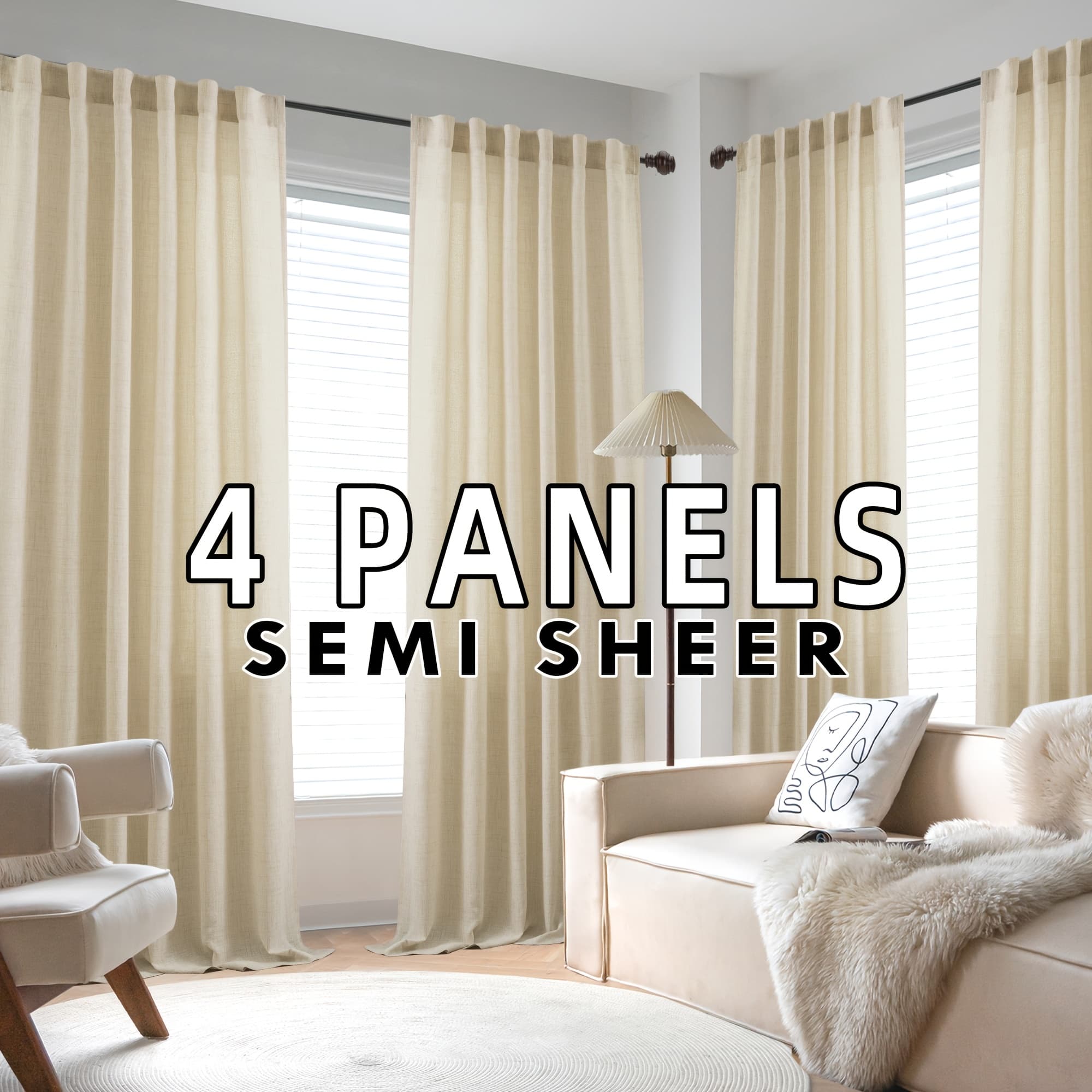 TEMU 4 Panels Natural Linen Curtains For Living Room Semi Sheer Farmhouse Real Flax Rod Pocket Back Tab Boho Rustic Light Filtering Window Drapes For Bedroom Privacy