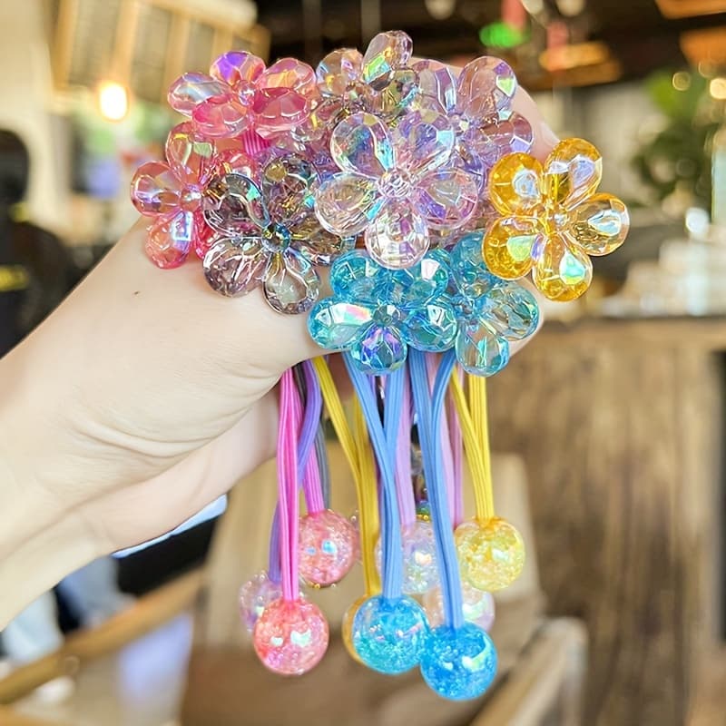 TEMU 5pcs Random Color Camellia Hair Ties, High Twist Rubber Bands For, Hair Accessories For Braids And Ponytails, Random Color