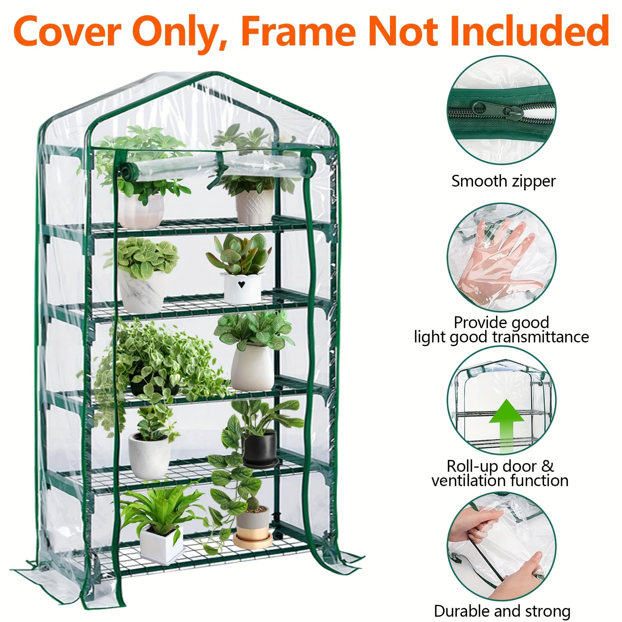 TEMU Greenhouse Cover, Greenhouse Thermal Cover, Greenhouse Seedling Cover, Windproof And Rainproof With Zipper, Very Suitable For Plant Seedling And Cold Prevention (without Bracket)