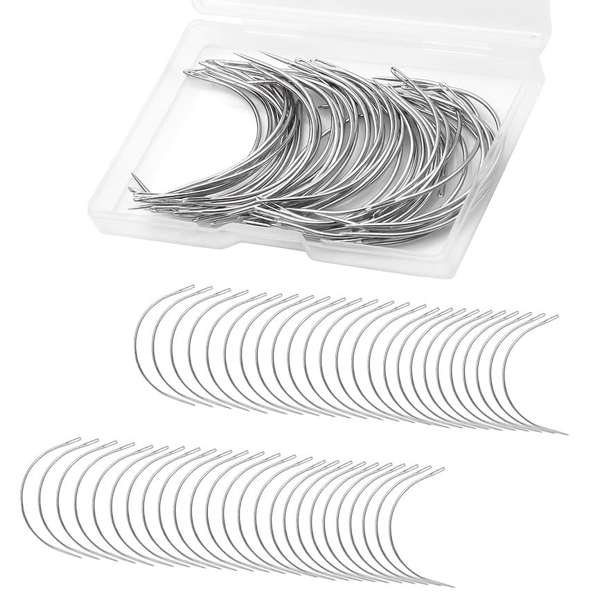 TEMU 50pcs 3-inch Curved Metal Sewing Needles For Faux Leather, Canvas, Carpet Repair, Knitting, And Crafts - Sharp Pointed Ends Stitching And Weaving