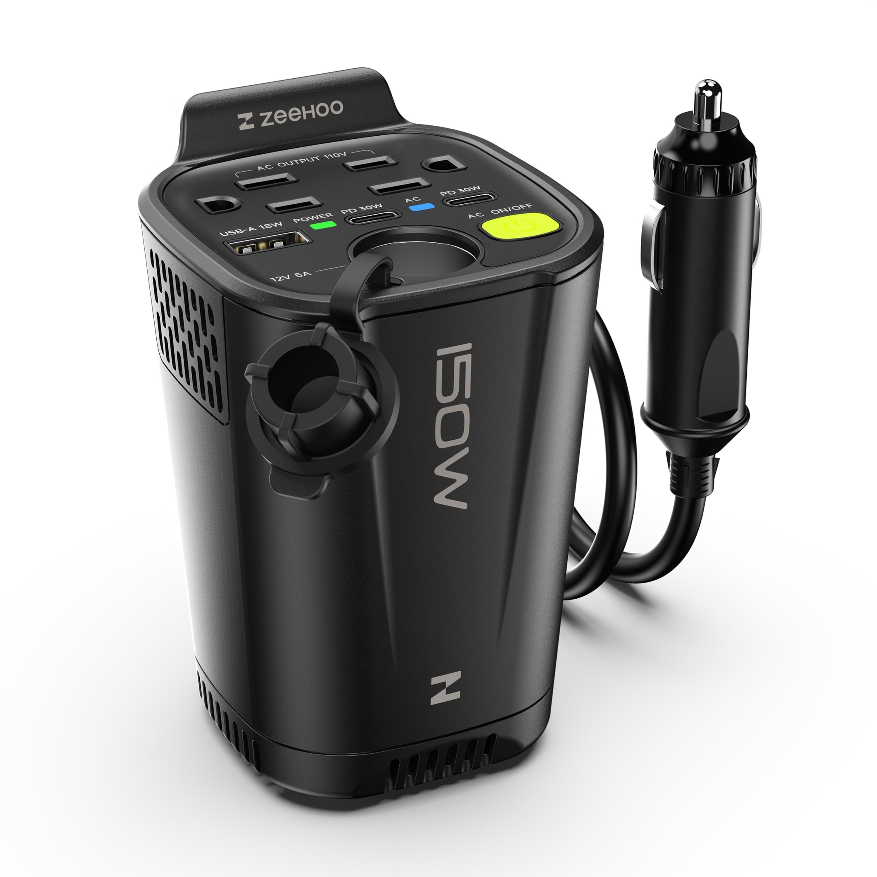 TEMU 150w Car Power Inverter With 12v To 110v Ac Car Plug Adapter Outlet Converter, 2 Ac Outlets, 18w Usb A, Dual 30w Charger - Heavy-duty Black Vehicle Automotive