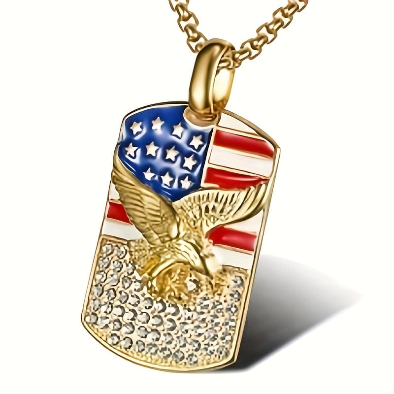 TEMU Titanium 316l Stainless Steel Eagle Pendant With American Flag - Heavy Duty Hip Hop, Eagle & For Keychain Or Necklace Accessory For Urban Streetwear Style ( 316l Stainless Steel Bird Emblem)