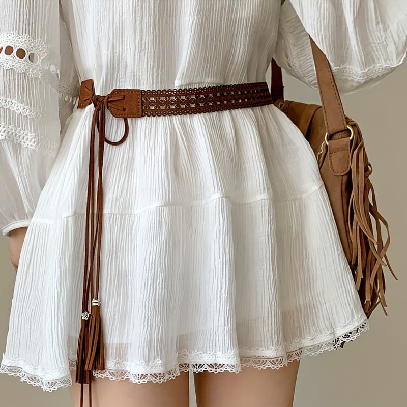 TEMU Ethnic Style Belt For Women, Dress Waistband, Tassel Hollow Belt, Ins Decorative Jeans, Waist Chain, Belt