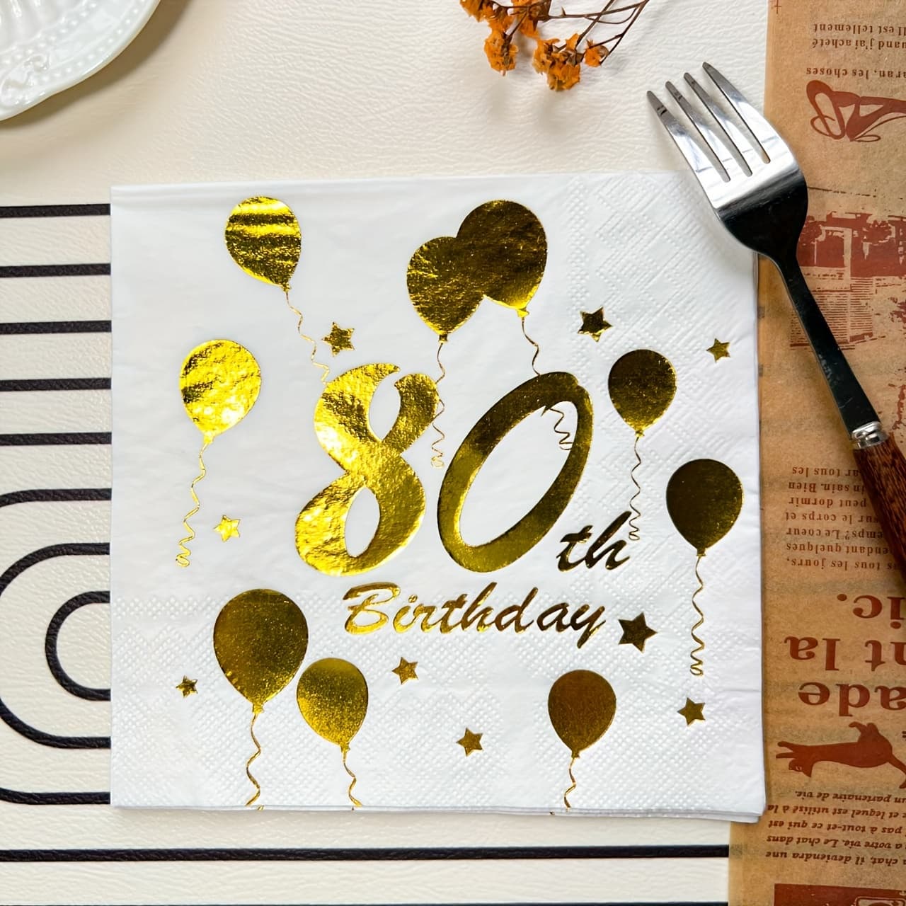 TEMU 20pcs/pack, Hot White 80-year-old Double Disposable Paper Towel (6.5 X 6.5 Inches), Suitable For 80th Birthday Party Coming-of-age Ceremony, Bar Tableware Napkins Table Disposable Supplies