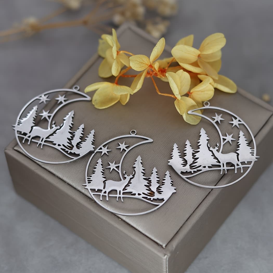 TEMU 3pcs Christmas Gifts Romantic Moon Stainless Steel Pendant Diy Craft Earrings Necklace Women Charms For Jewelry Making
