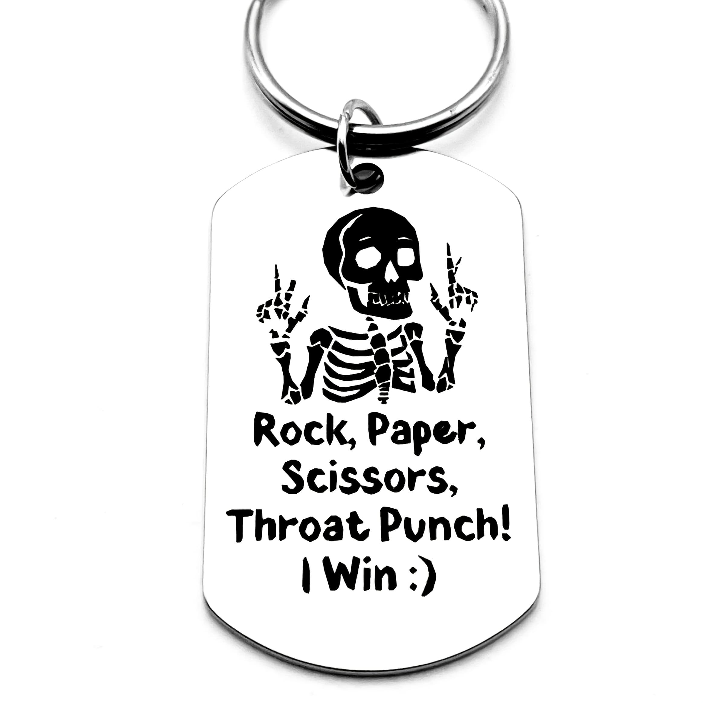 TEMU Skull "throat Punch" Skull Gaming Meme Stainless Steel Keychain, Rock Edition "rock Paper Scissors" Pendant, For