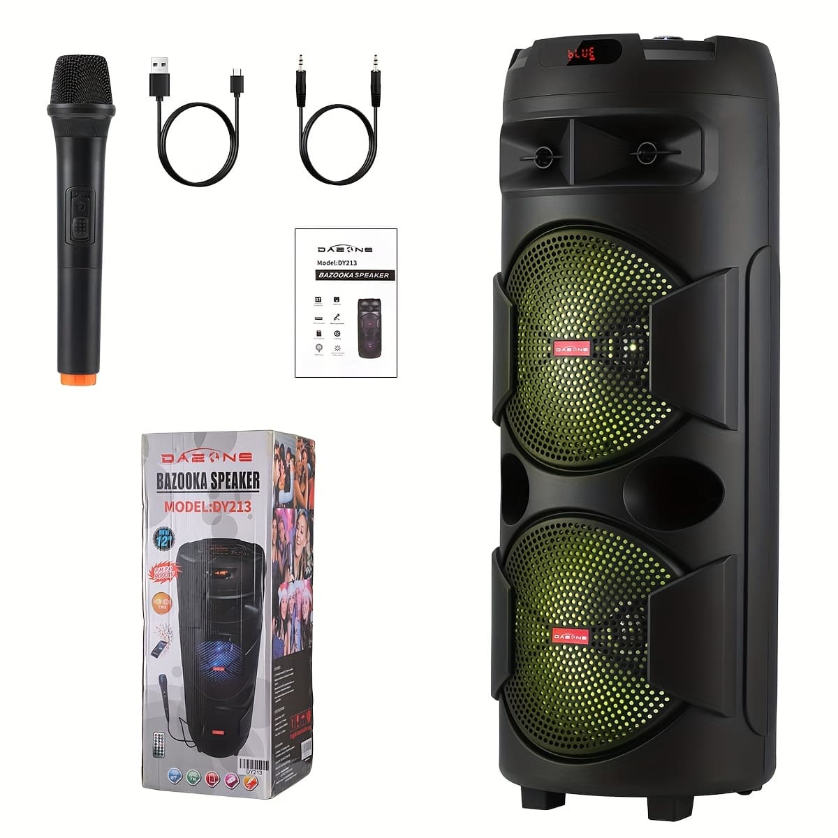 TEMU Portable Party Wireless Speaker With Microphone, Wireless Pa Speaker System For Party Events Singing, Audio Equipment, Rechargeable Karaoke Machine With Led Lights, Tws/echo//tf/usb/aux