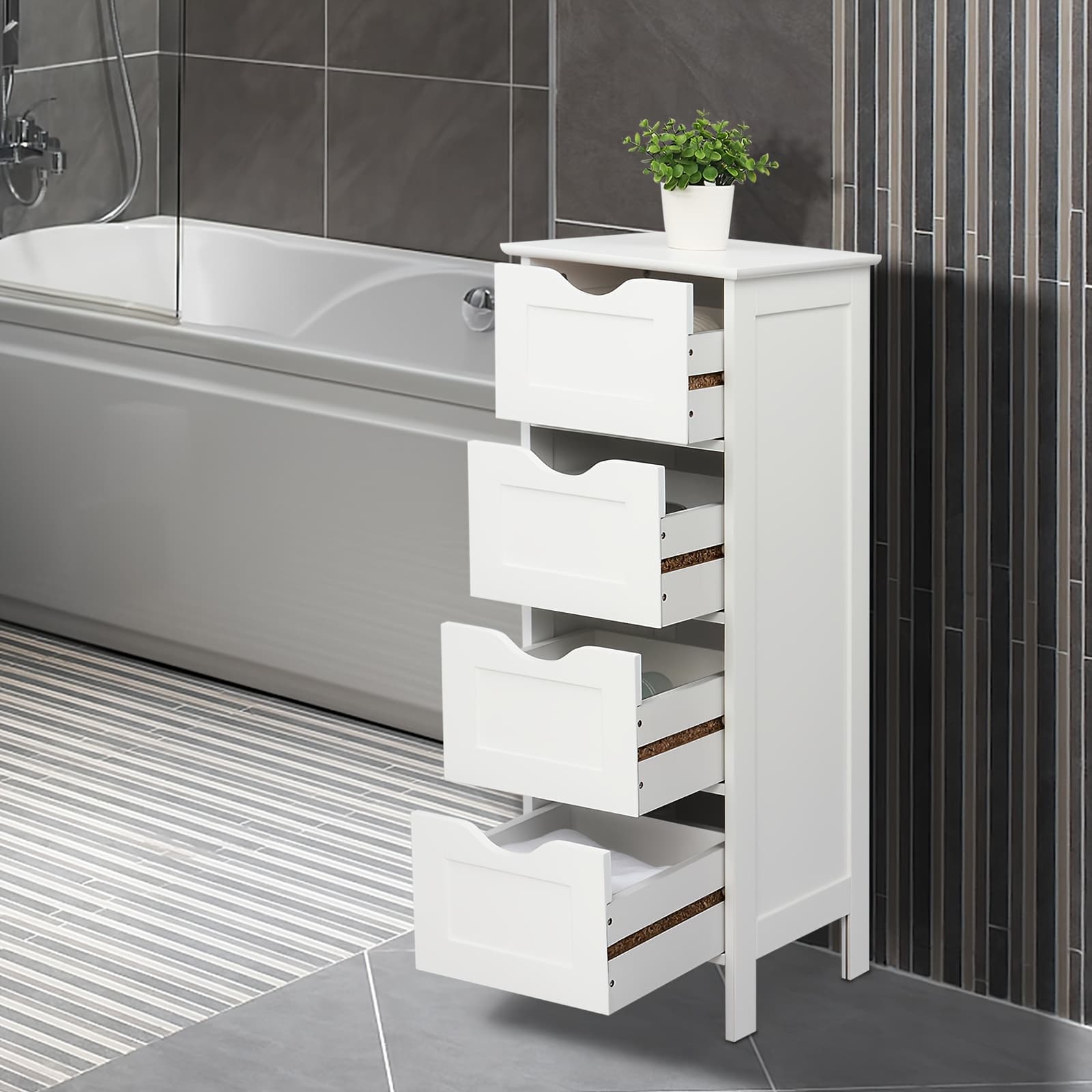 TEMU Single Door Bathroom Storage Cabinet With 4 Drawers White, Storage Drawer Units