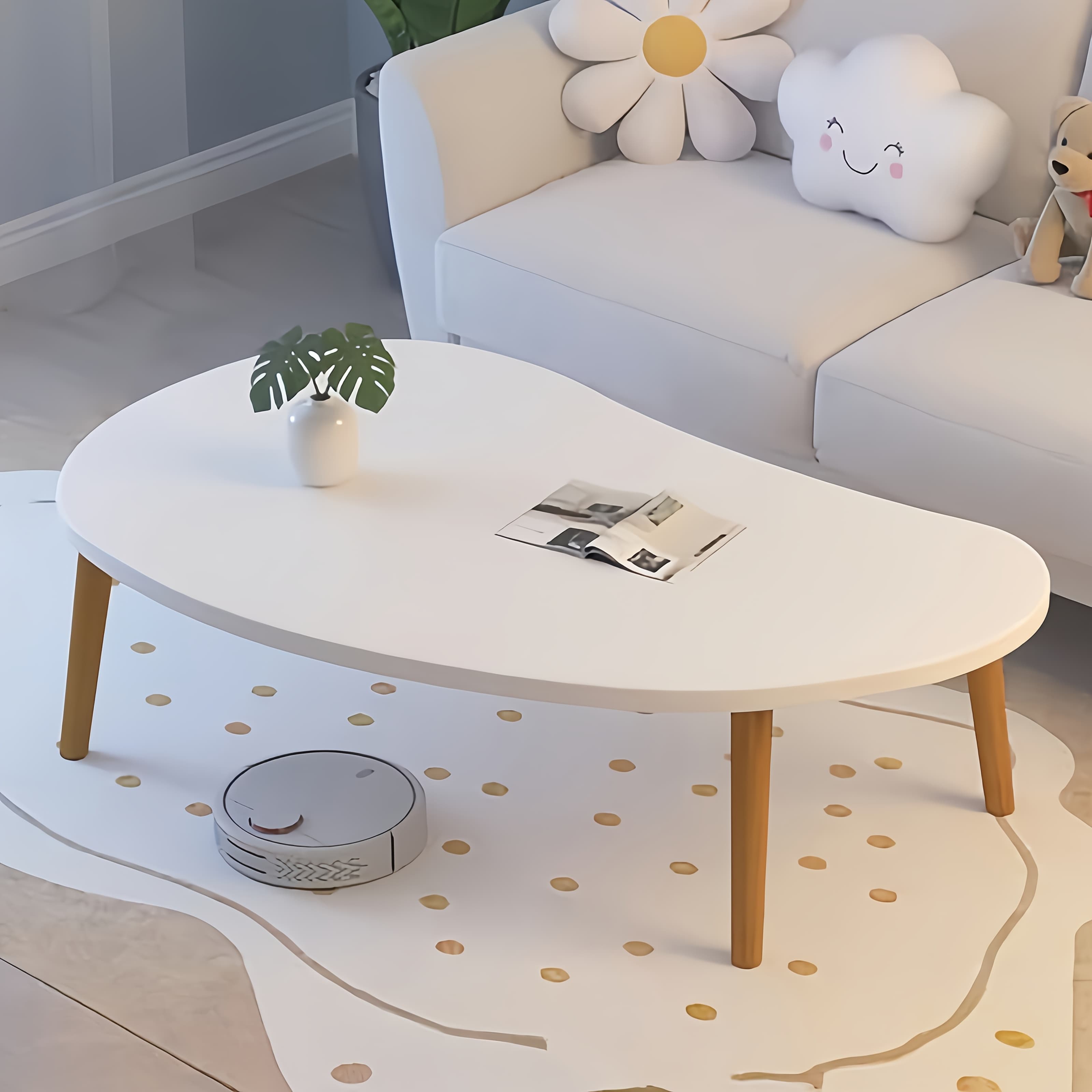 TEMU Modern Table With Solid Wood Legs & Hdf Board Top - Multifunctional Small Space-saving Sofa Table Suitable For Living Room, Balcony, Apartments - Assembly, Frame