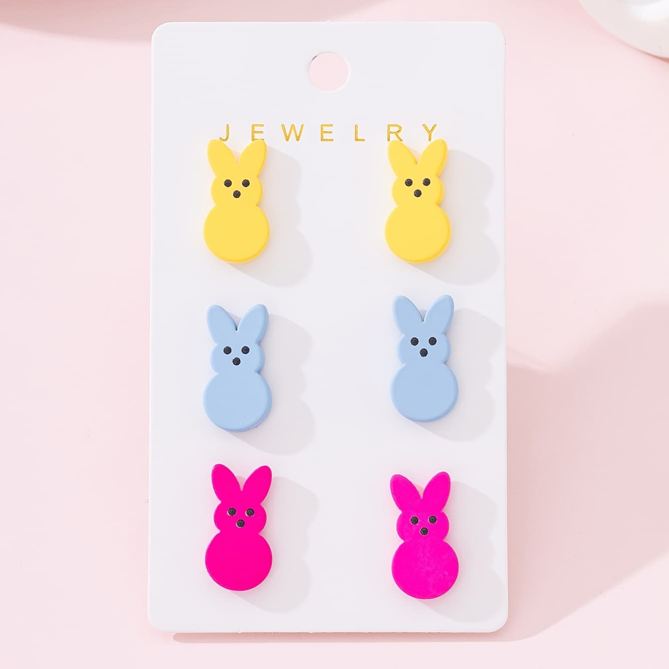 TEMU 3 Pairs/set Of Easter Cute Colorful Rabbit Macaron Baked Enamel Soft Clay Texture Design Women's Fashion Stud Earrings Set, For Holiday Parties