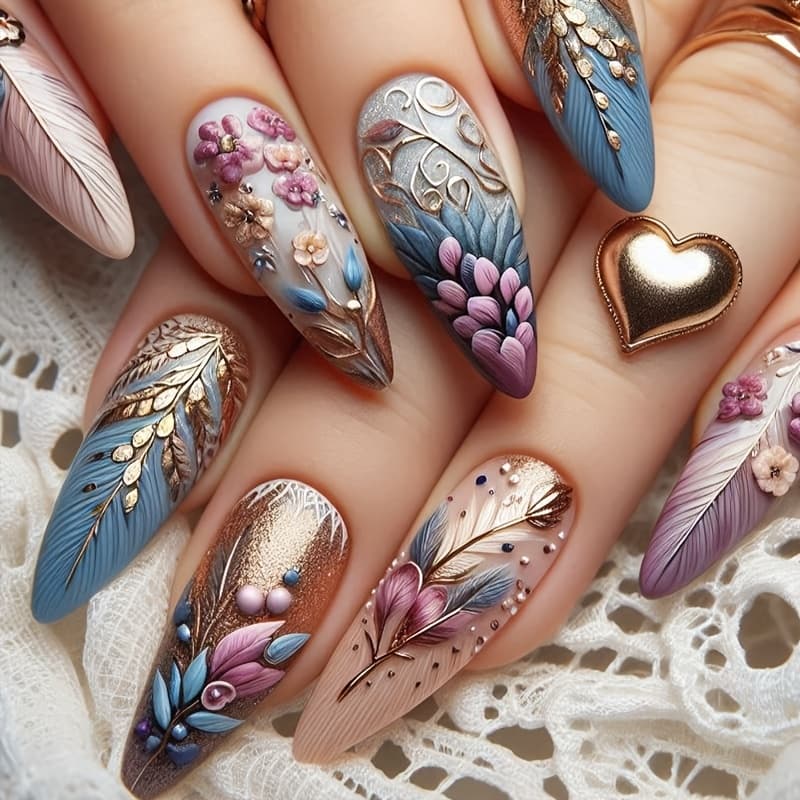 TEMU 3d Exaggerated Flash Flower False Nails Mandala Vintage Spring Summer Fake Nails 4 Wearable Nail Art For Women New Year's Day Valentine's Day Daily Wear Elegant Gift