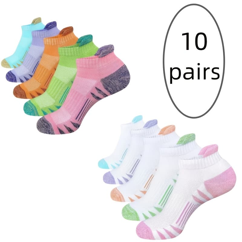 TEMU 5/6/10-pair Women's Professional Sports Ankle Socks, Anti-blister, Cushioned, Odor-resistant Running Socks