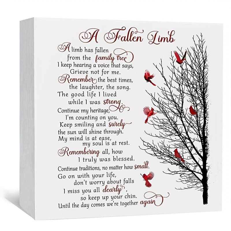 TEMU 1pc A Fallen Limb Memorial Gifts Box Signs, Memorial Box Signs, Gifts Signs, Bereavement Gifts Home Decor Signs, Sympathy Gifts For Loss Of 3.94×3.94 Inches