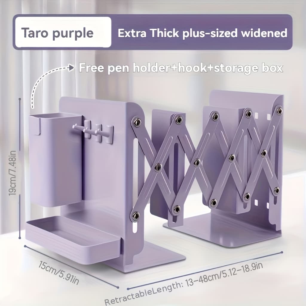TEMU 1 Set Of Sturdy And Durable Multi-functional Extendable Bookstands, With A Pen Holder, Storage Box And Hooks, Foldable Desktop Storage Rack To , Thickened Partition Metal Book Storage Rack