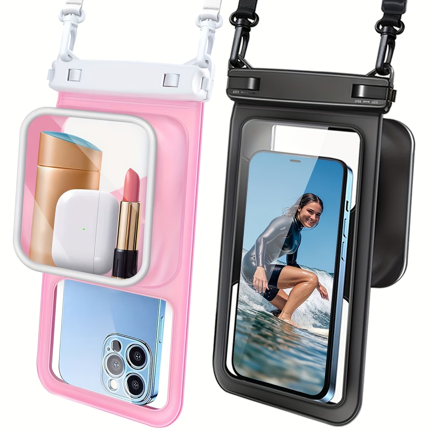 TEMU 2pcs Large-capacity Double-layer High , Increase Capacity, Suitable For Mobile Phone Models 7.5 Inches, Can Headphones Cash Keys At Time, Design, Lanyard Adjustable Length, Optional