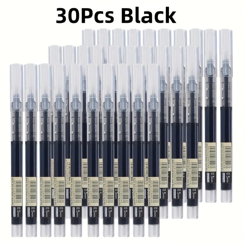 TEMU 30quick-drying Gel Pens, 0.5mm Fine Tip, Black, Blue, Red - Smooth Writing, Fast-drying Ink, Durable Plastic, Safety - Perfect For Students, Exams, Homework, Office, And Everyday Use, Writing Pen