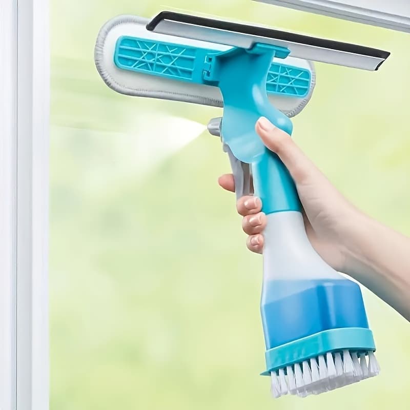 TEMU Window Cleaning Tool – , Wipe, Brush & Spray, Ergonomic Blue And White Handheld Design, Ideal For Bathroom, Mirror, Glass, Tile – Household Cleaning Gadget, Bathroom Cleaning Tools