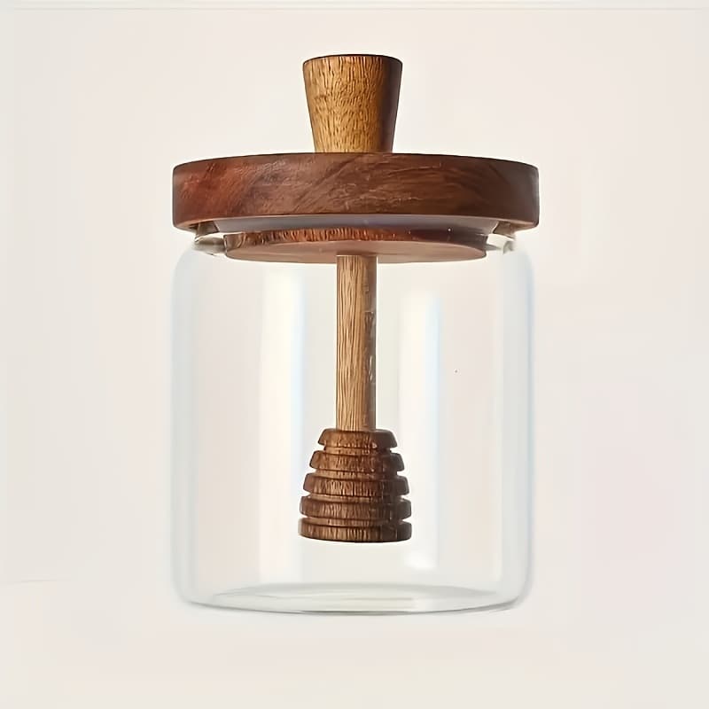 TEMU 1pc Glass Honey Jar With A Design, Easy-to-clean Dispenser For Honey And Syrup Storage, Ideal For Home Kitchens