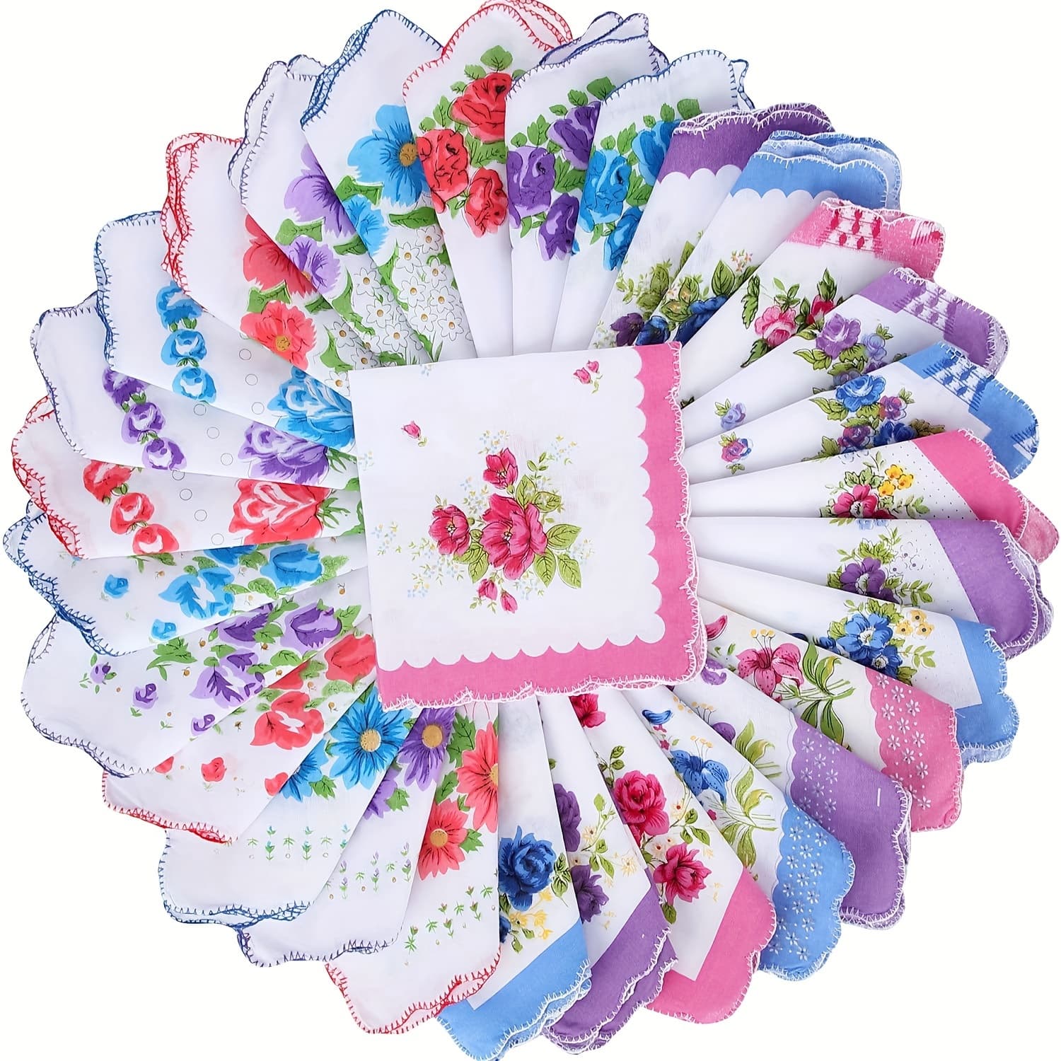 TEMU 30pcs Womens Floral Print Handkerchiefs Vintage Soft Handkerchiefs Bulk