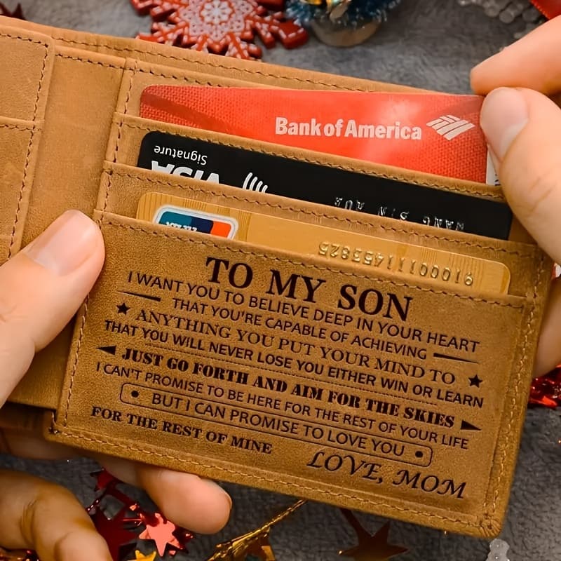 TEMU Genuine Faux Leather Front Pocket Wallet, Ultra-thin Wallet, Minimalist Credit Card Wallet With Rfid Protection Function, Gift (from Mom To Son), Christmas Gift, Gift For Son, Men's Gift