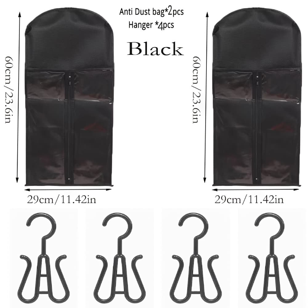 TEMU 6pcs Wig Storage Bag Combination, Including 2pcs Black 60cm Storage Bags And 4pcs Hooks, Portable Wig Protection Cover, Wig Tool For Wig Storage