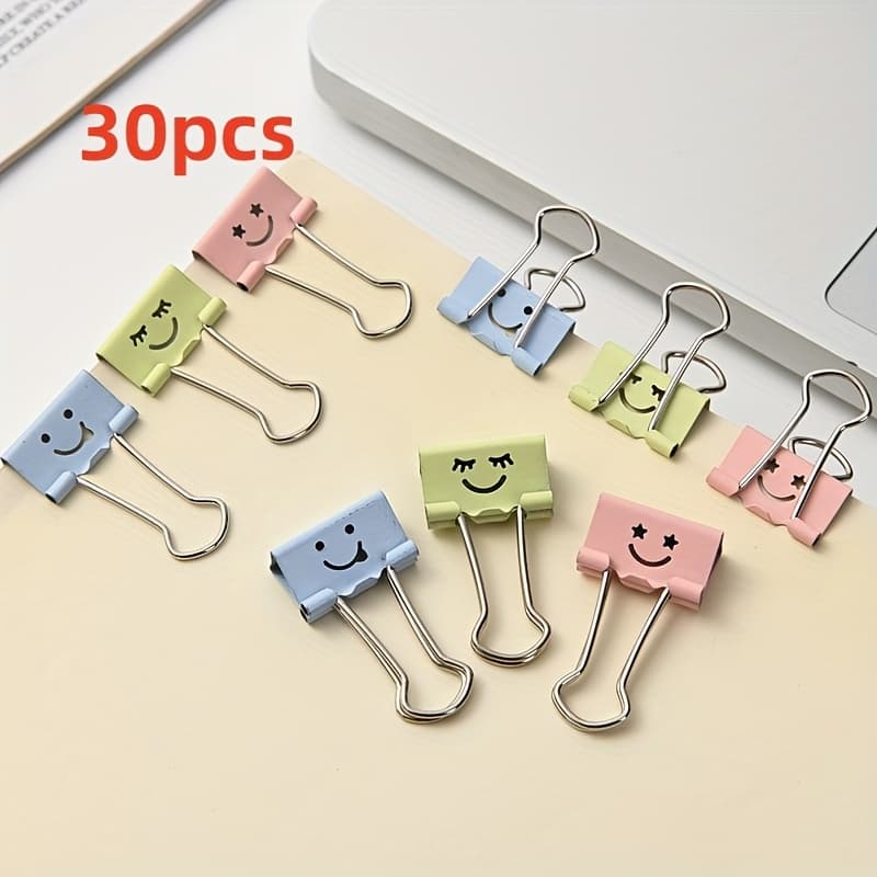 TEMU 30pcs Binder, 32mm Smile Binder, School And Office Supplies, Metal Structure, Suitable For Home And Office Organization, Handicrafts, And Fun Folders