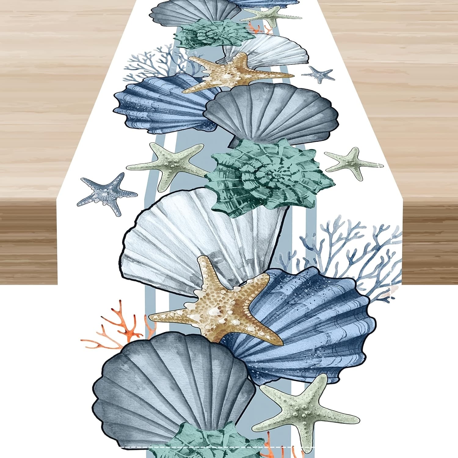 TEMU 1pc,linen,coastal Table Runner,nautical Starfish Coral Ocean Dining Tablerunner For Rustic Farmhouse Summer Table Indoor/outdoor Party Restaurant Decor,13x48/13x72/13x108/inch