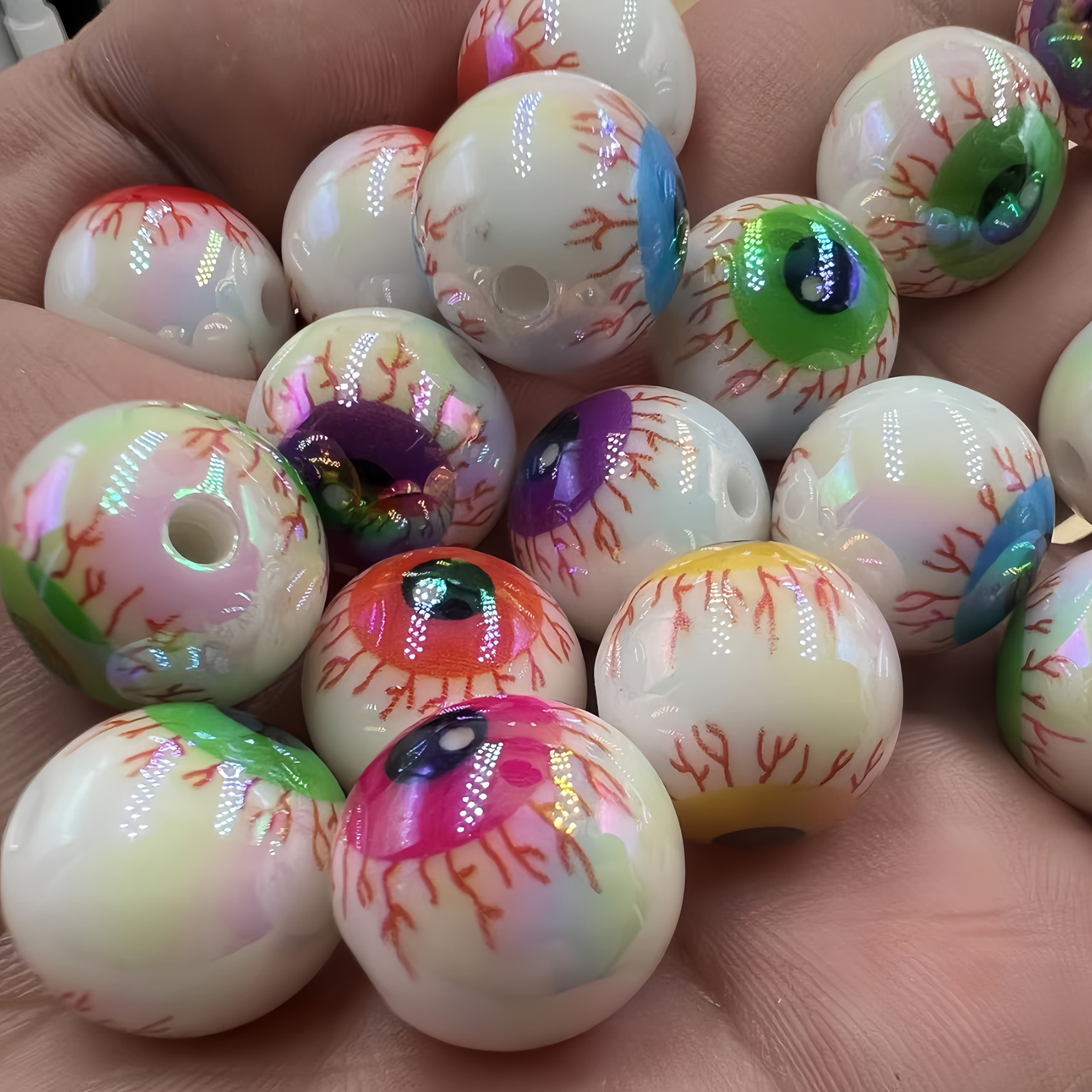 TEMU Halloween, 20 Acrylic Eyeball Beads, Additions For Making Necklaces, Bracelets, Pen Lanyards, And Keychains