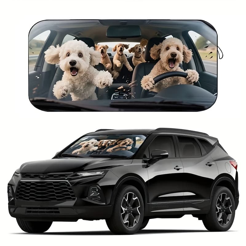 TEMU 1pc Cute Puppy Car Sunshade, Fashion Women's Sun Visor, Made Of Polyester Fiber, Suitable For Car Front Windshields, With Insulation And Privacy Protection, Keeping Your Car Cool, Foldable For