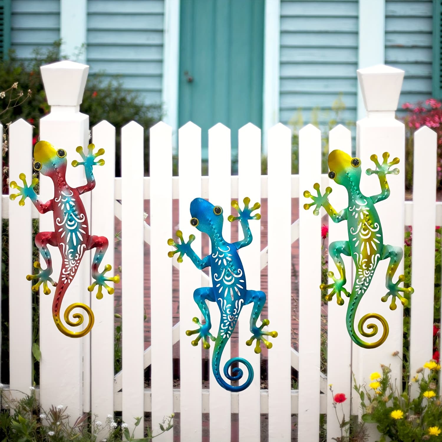 TEMU Collection Of 3 Hollow Metal Lizards For Wall Decoration - Metal Art For Outdoor Spaces, Gardens, , Living Areas, And Patios