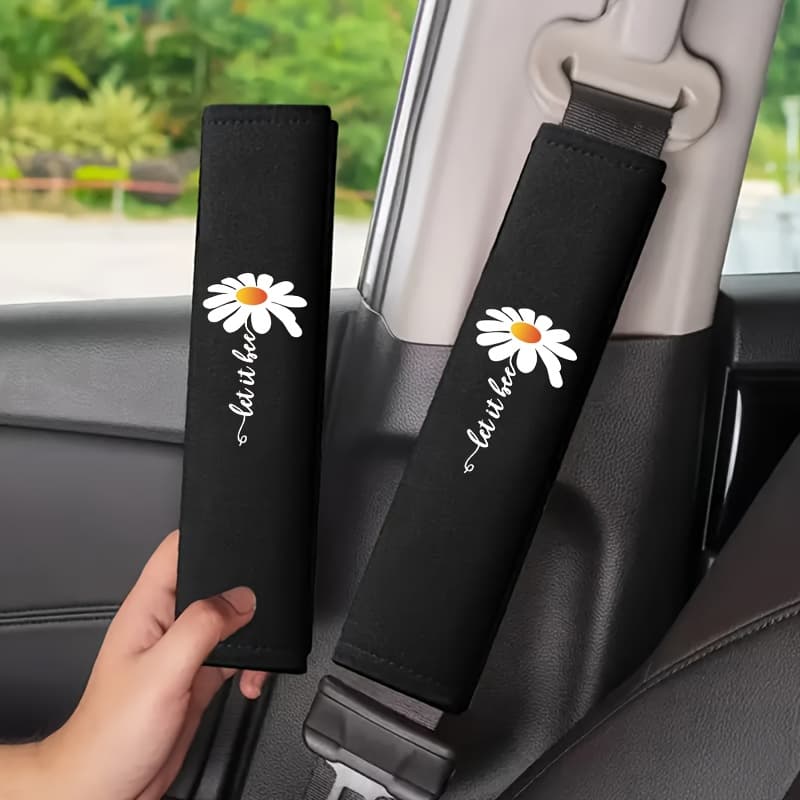 TEMU 2pcs Small Daisy Car Seat Belt Shoulder Protectors, Suitable For Durable Protection, , Car Seat Belt Protector, Vehicle Safety Accessory, Fashionable Design, High-quality Material, Driver Safety