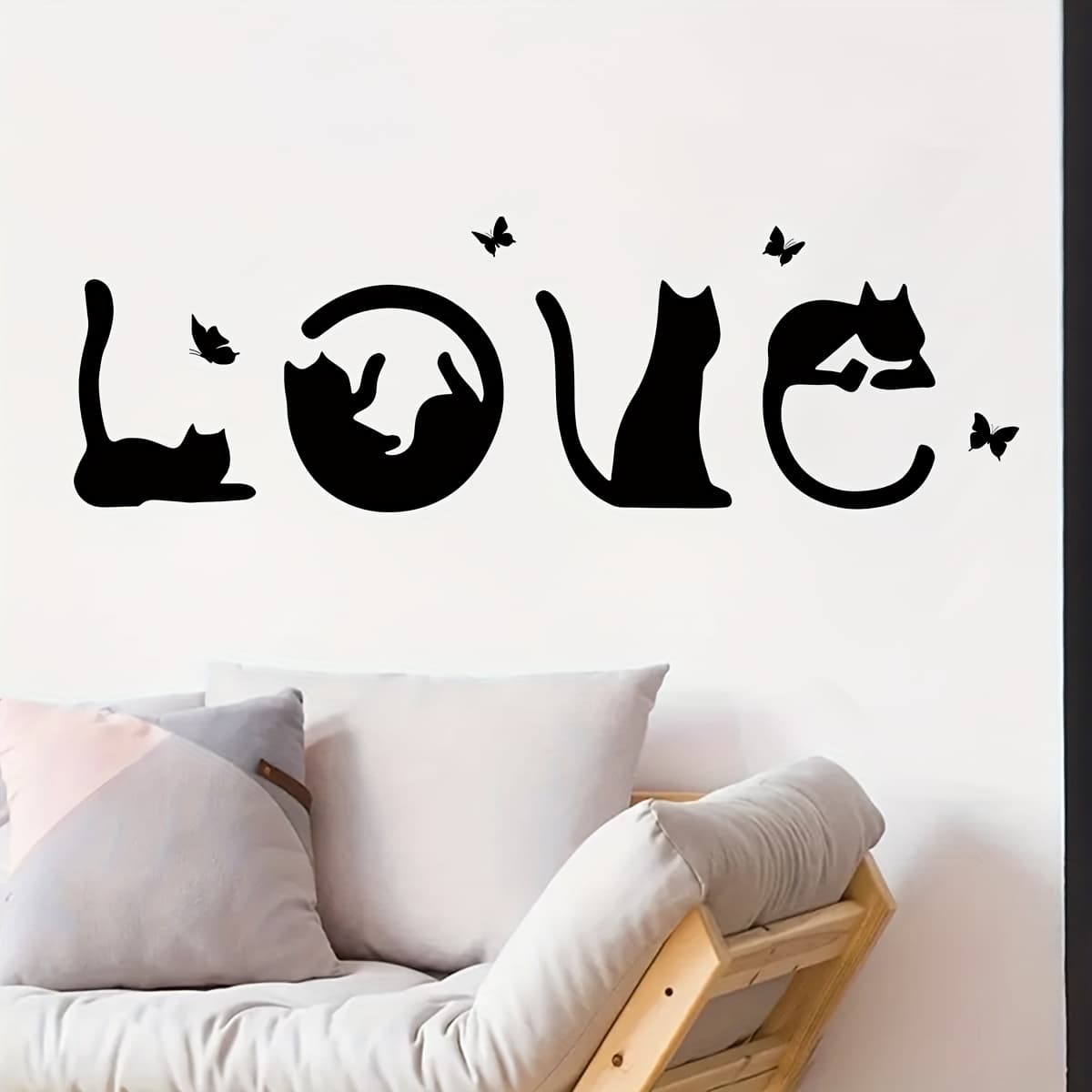 TEMU 1pc Funny Cute Black Cat & 'love' Silhouette Wall Decals-wall Stickers For Bedroom, Living Room, And Cat House Decor