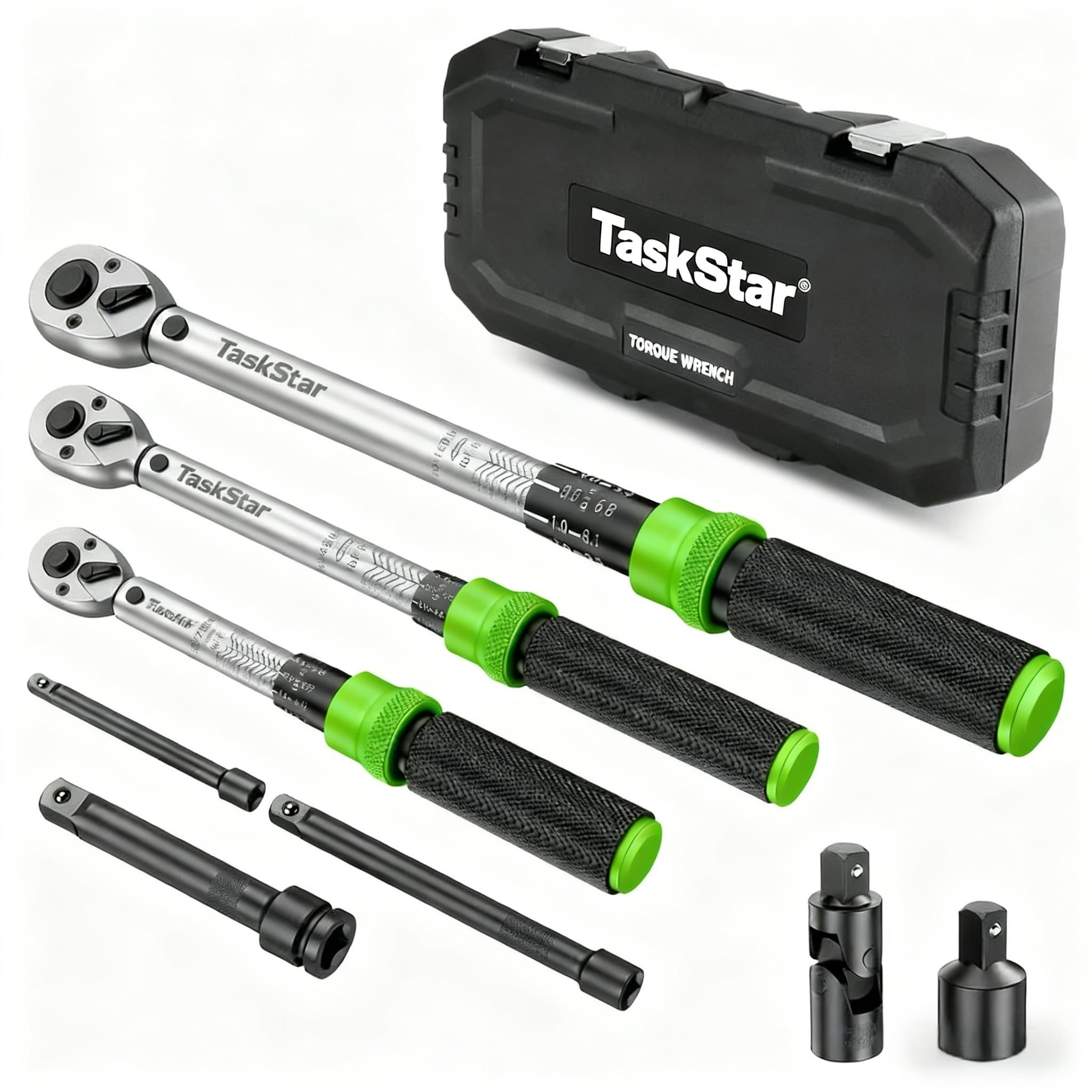 TEMU Taskstar 8pcs Heavy-duty Torque Wrench Set (1/4"/3/8"/1/2" Drive) - Click-type With Adapters, +/-3% , 10-160 Ft-lb (10-227 Nm) Range - Professional-grade Kit For Car, Motorcycle, Bike Repair &