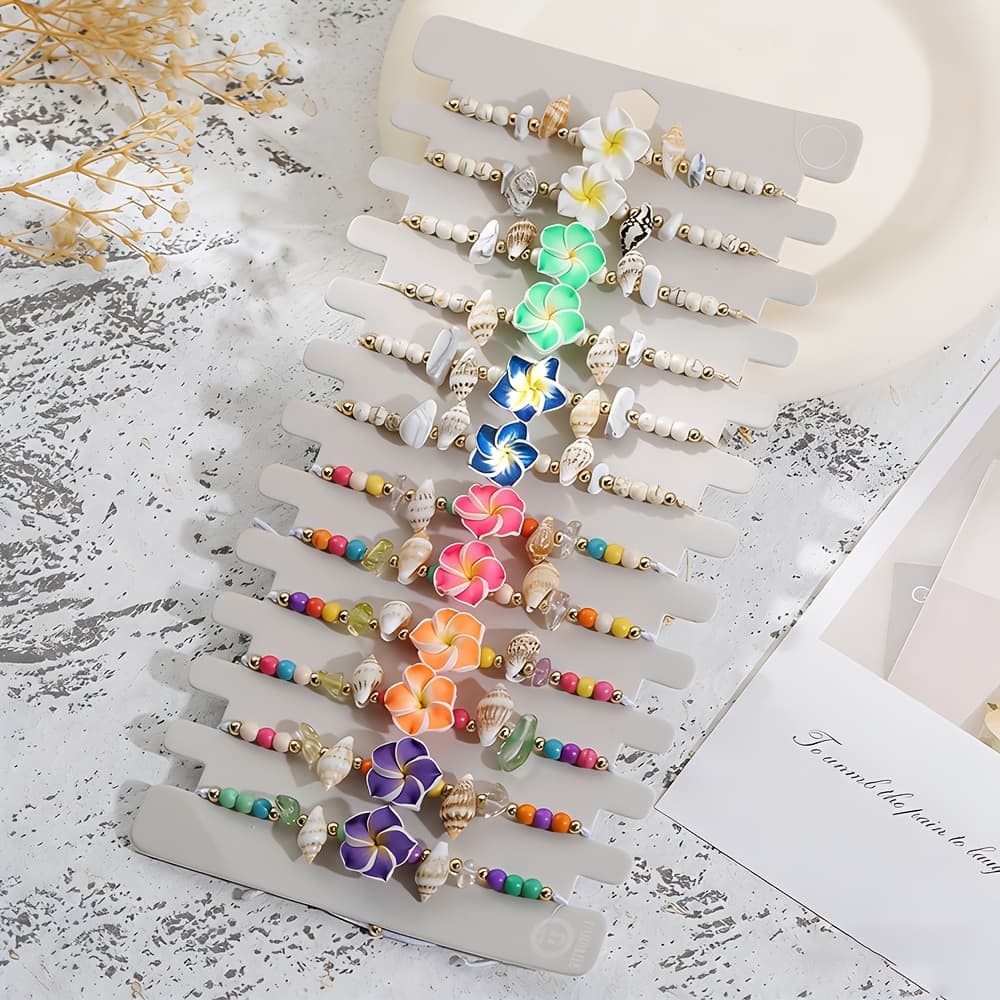 TEMU 12pcs Boho Vibrant Colorful Egg Flowers Matching Bracelets,with Conch Gravel Decor, Adjustable Stackable Couples Jewelry For Christmas/valentine's Day/birthday Gifts (random Colors Flowers)