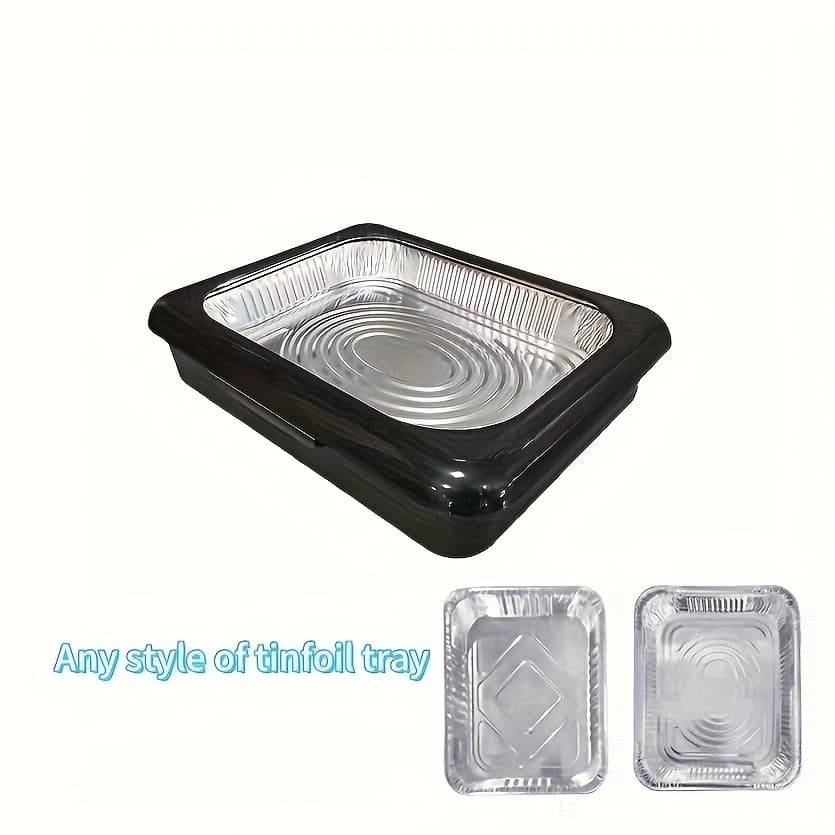 TEMU 2-in-1 Aluminum Foil Tray With Heat Preservation - Stackable Salad And Bbq Serving Container For Outdoor Picnics, Parties, And Kitchen Use - Rectangular Design In White, Red, Black, And Gray